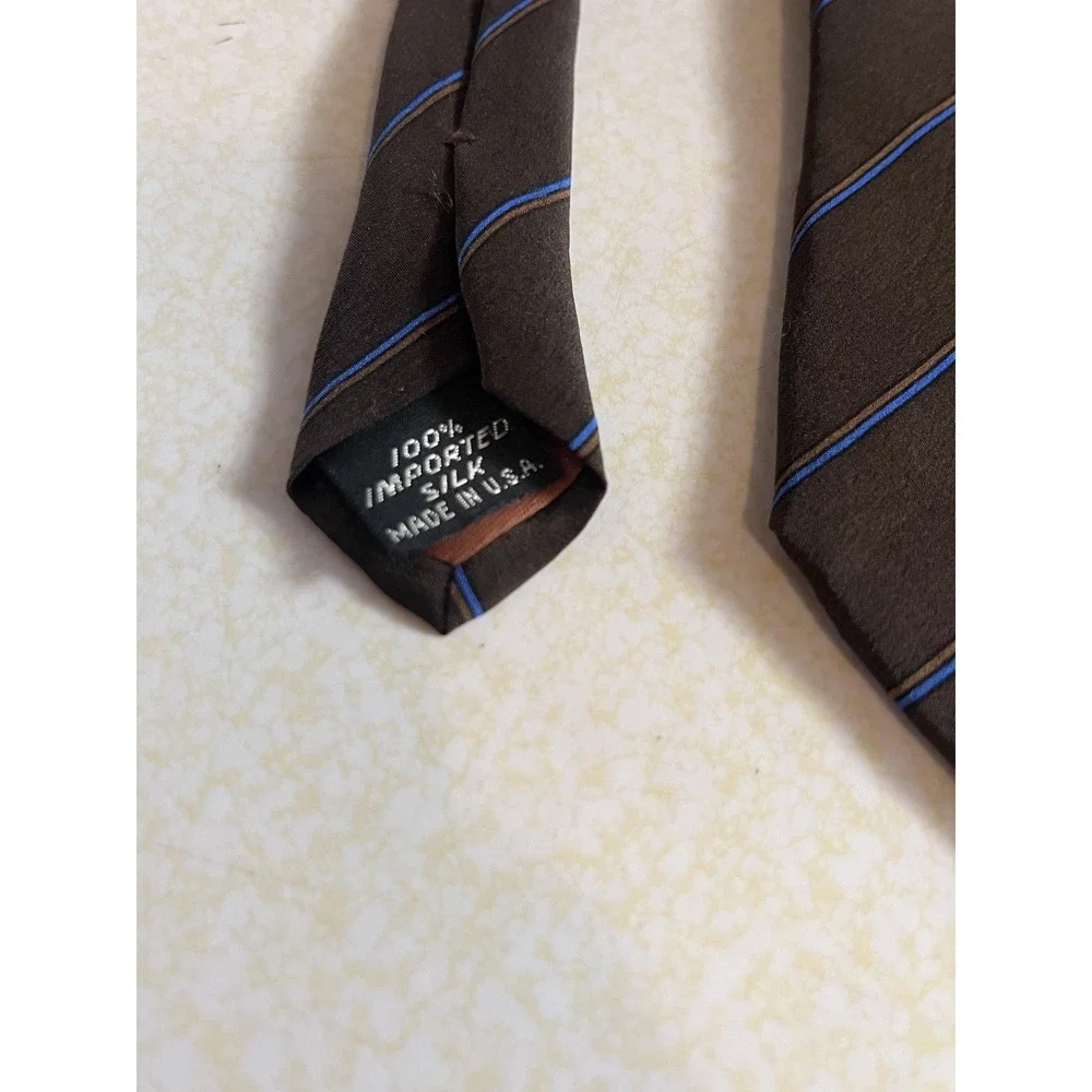 Vintage Roy Moses Menswear 100% Silk Tie Striped Blue Brown Made in USA 70s